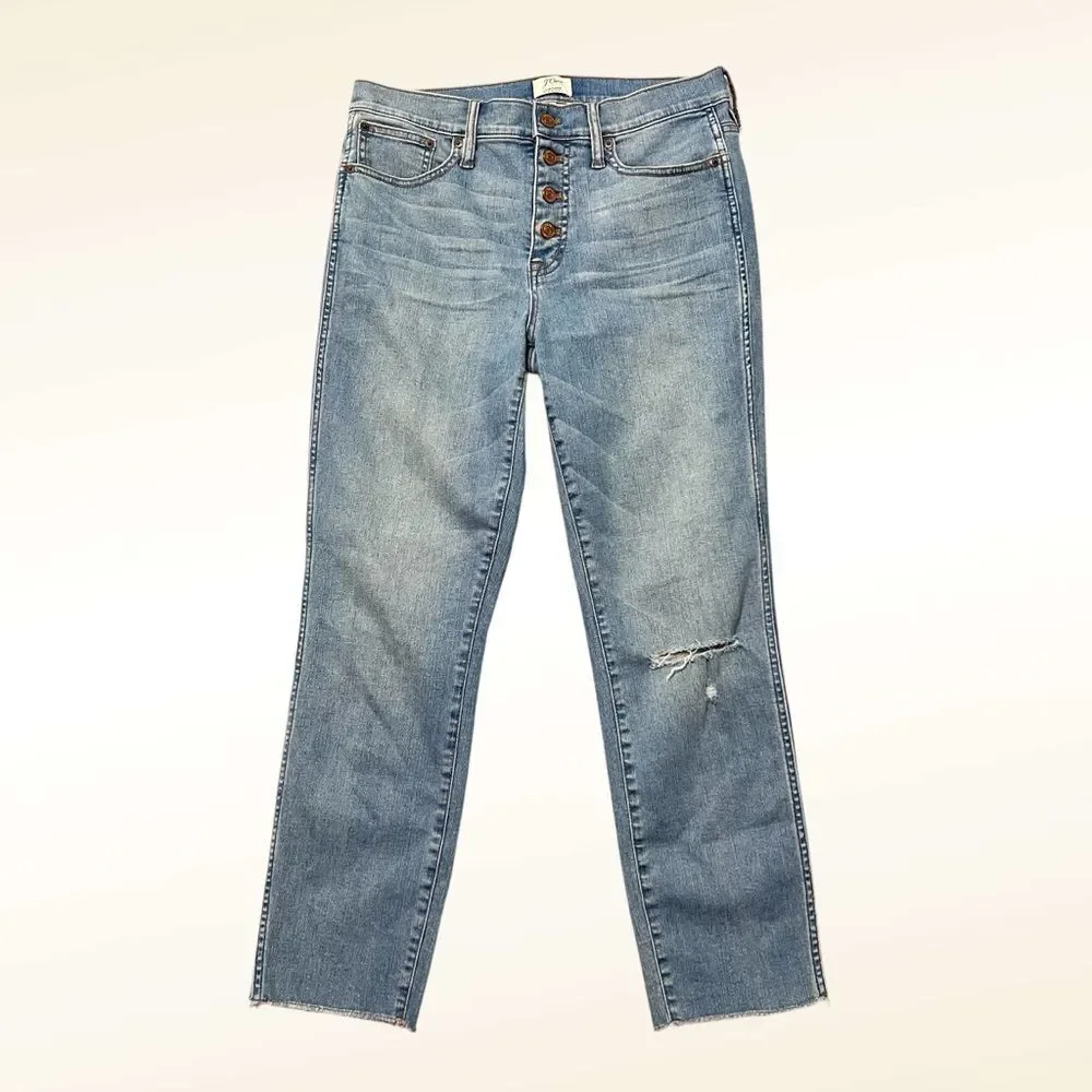 J. Crew Womens Vintage Straight Button Fly Jeans Size 29 Distressed Light Wash